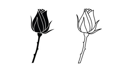 Two black rose buds depicted in a minimalist style a striking silhouette © Rina