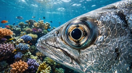 Close-up of fish on coral reef.