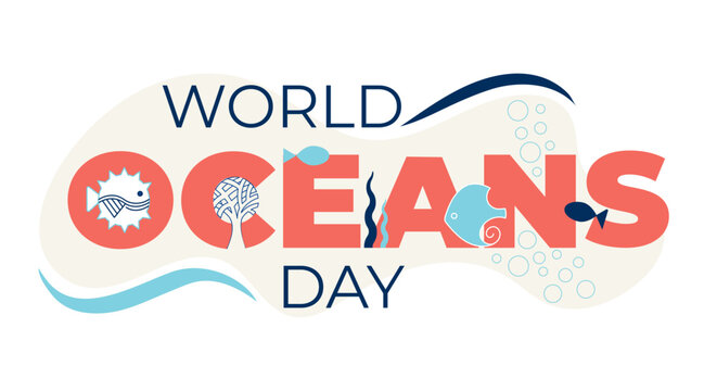 World Oceans Day Marine Icons Typography Design