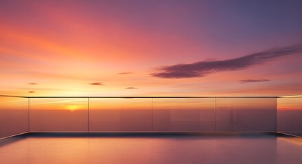 Fototapeta premium Modern balcony terrace overlooking a vibrant sunset sky