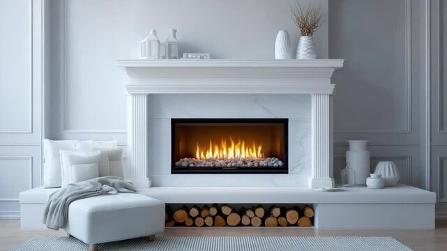 Cozy Fireplace in Modern Home: A stylish and contemporary fireplace, with a warm, inviting fire, forms the centerpiece of a modern living space, radiating warmth and comfort.