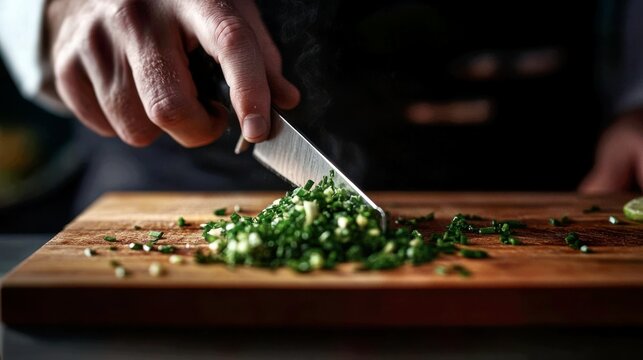 A tiny, elegant wooden cutting board (about the size of a hand) is used for the most delicate work