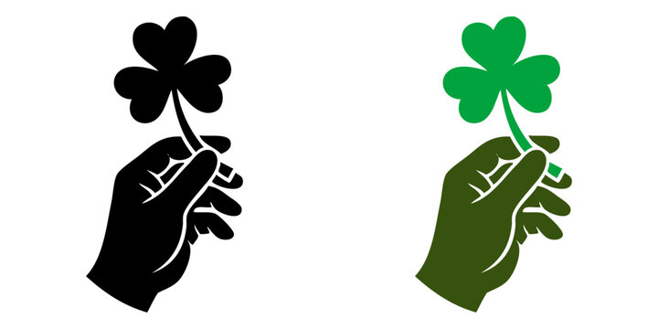 D&iacute;a de San Patricio. Dibujo sencillo con silueta de mano sujetando un tr&eacute;bol de 3 hojas