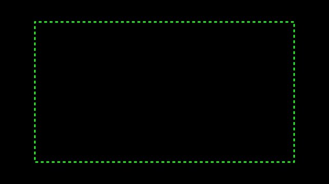 A bright green dashed square shape centered on a black background