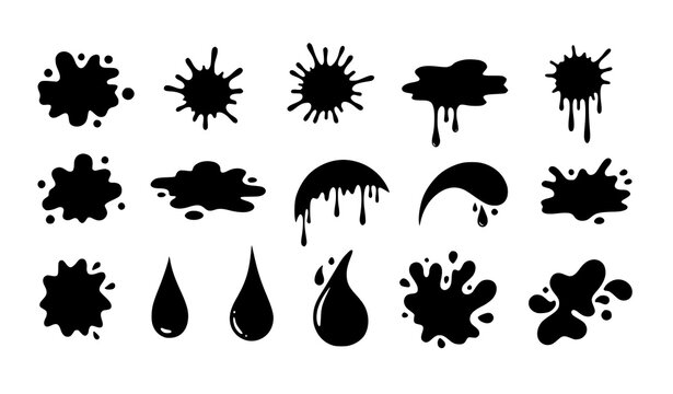 Watercolor liquid splash blobs vector pack with messy artistic fluid shapes collection