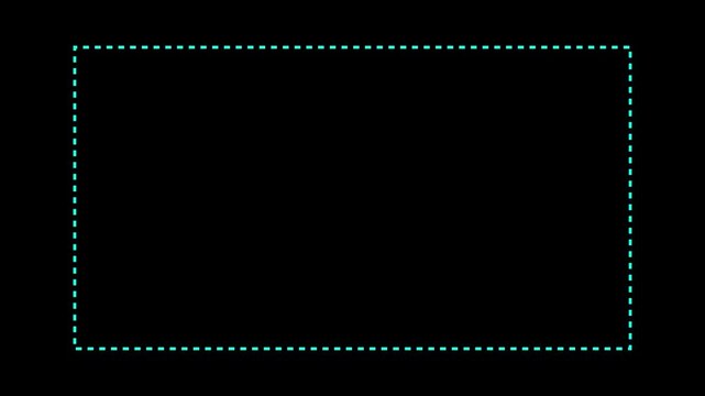 A teal dashed rectangle outlined on a completely black background