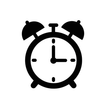 A black and white image of an alarm clock isolated on transparent background