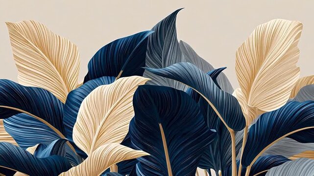 Large textured leaves in blue and beige