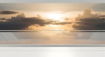Fototapeta premium Modern balcony overlooking a dramatic sunset sky