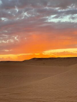 Stunning Golden Sunset Over Sand Dunes in the Sahara Desert. GUERRARA - GHARDAIA - ALGERIA.