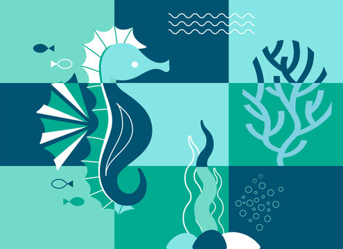 Seahorse Coral Reef Graphic Grid