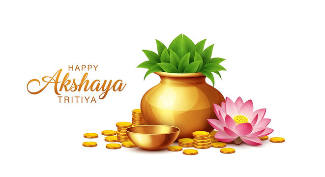 Akshaya tritiya festival symbol with gold pot and coins
