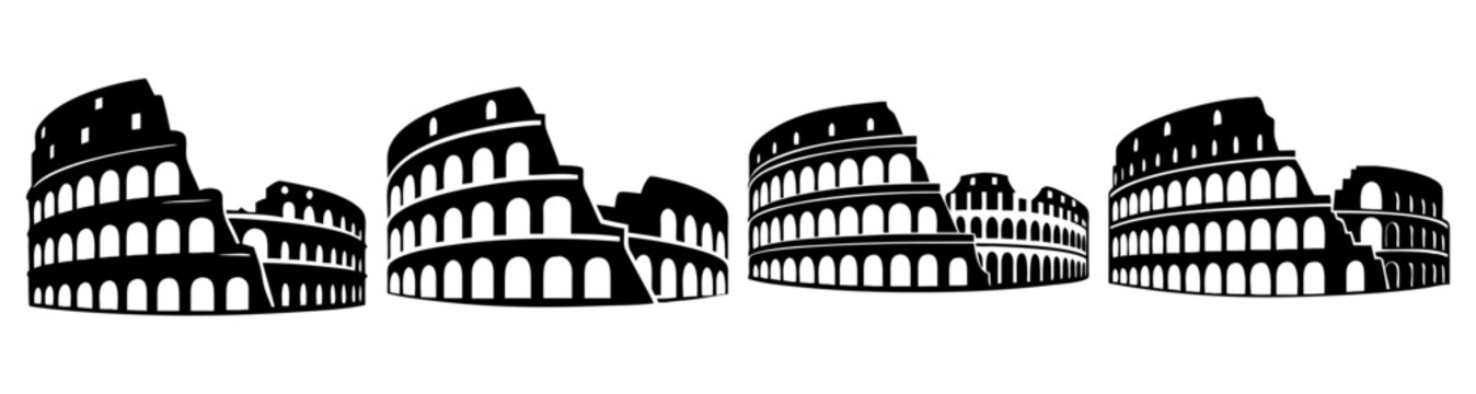 Ancient Roman Colosseum ruins set flat design vector illustration scalable graphic art black white