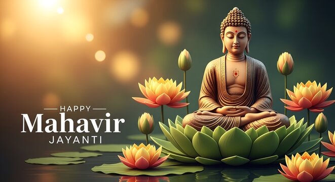 Mahavir Jayanti, bronze Buddha figurine, sacred deity, statuette, peace and tranquility