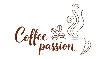 Coffee Passion: A stylized illustration celebrates the essence of coffee, portraying aromatic steam rising from a cup, with coffee beans as decorative elements.