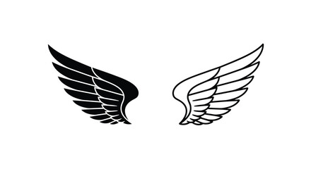 A pair of stylized wings one dark and one light facing opposite directions
