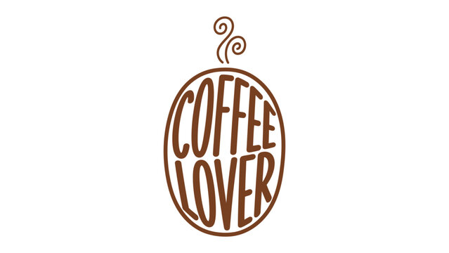 Coffee Lover's Aroma: A stylish illustration showcases the word coffee lover artfully arranged within a coffee bean, conveying warmth and the inviting essence of a good brew.