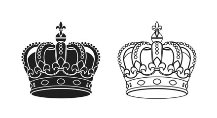 Two ornate crowns depicted in a black and white vector illustration © msunny93