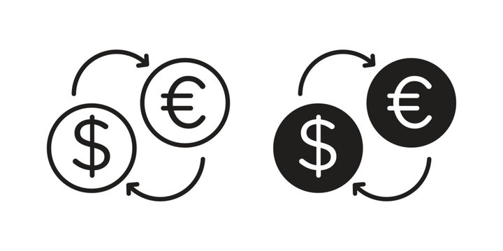 Money exchange icon with editable stroke and solid design vectors