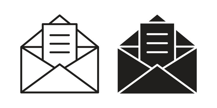 Open envelope icon with editable stroke and solid design vectors