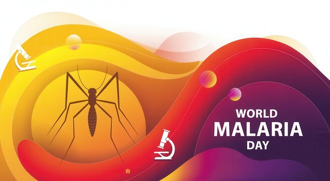 World malaria day awareness campaign with mosquito and medical elements on colorful background