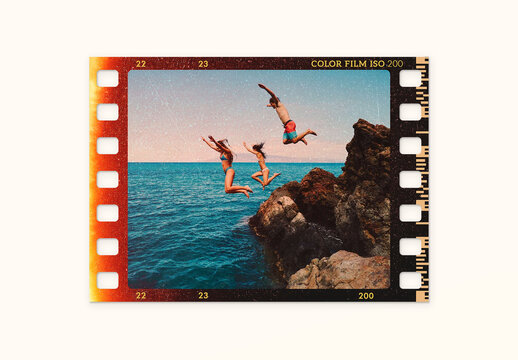Analog Film Frame Template &ndash; Vintage Photo Border Overlay, 35mm Film Strip Mockup