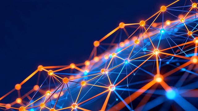 Abstract network of glowing nodes and lines