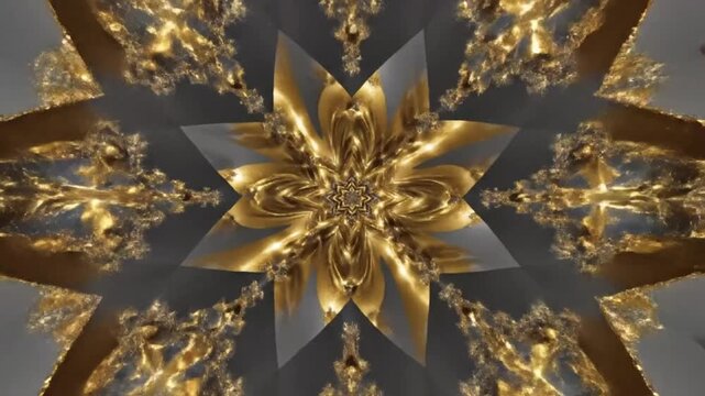 Luxurious abstract gold star kaleidoscopic design, radiating light and intricate geometric patterns for spiritual contemplation