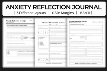 Obraz premium Mental health anxiety reflection journal vector set for mindfulness and therapy.
