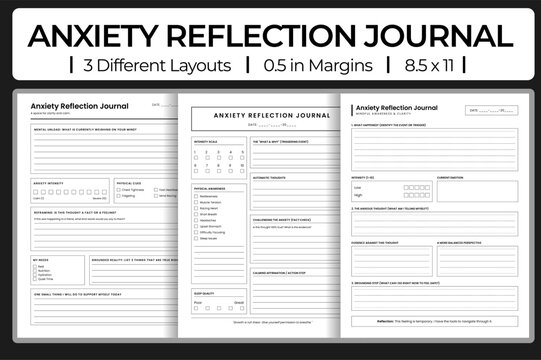 Mental health anxiety reflection journal vector set for mindfulness and therapy.