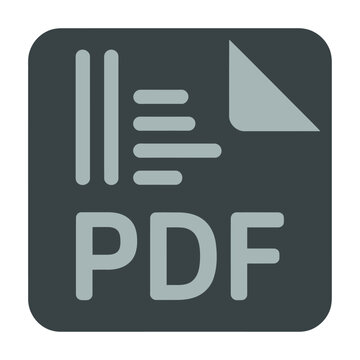 A square vector icon featuring a PDF document symbol
