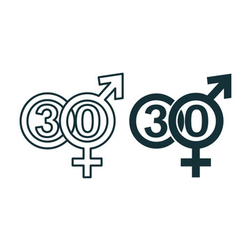Vector icons of gender symbols with number 30 inside