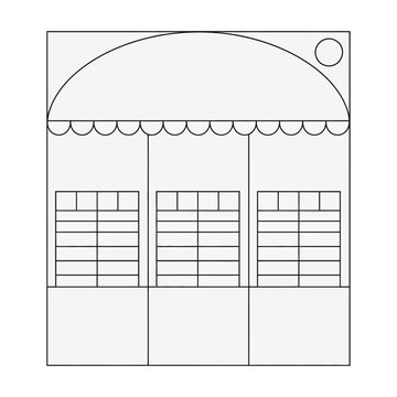 A vector illustration of a shop facade with an awning and large windows