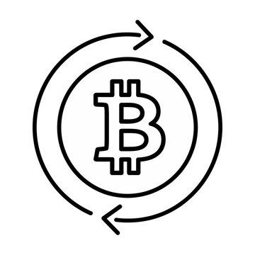 A vector illustration of a Bitcoin symbol inside a circular arrow