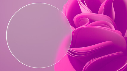 This glassmorphism 3D render showcases a matte glass panel against an abstract flower background, a stylish solution for interface and presentation design.