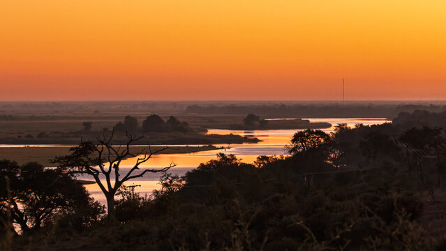 Botswana - Chobe National Park - Kwando River - Aerial Floodplain View at Dusk
