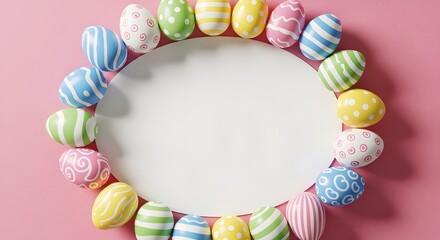 Obraz premium Colorful macarons forming a circle on a pink background