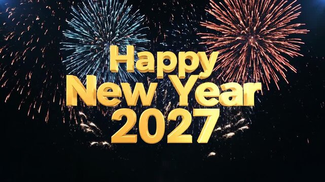 Happy New Year 2027 Celebration Festive Fireworks Display.