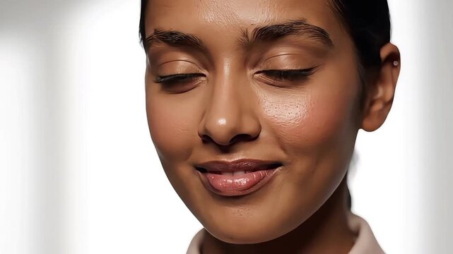 Woman with brown skin and makeup.