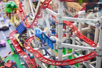 Fototapeta premium Moscow, Russia. - June 23, 2025: Lego construction kit, old models. Collection of the famous toy series