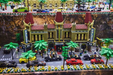 Fototapeta premium Moscow, Russia. - June 23, 2025: Lego construction kit, old models. Collection of the famous toy series