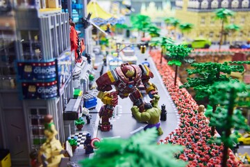 Fototapeta premium Moscow, Russia. - June 23, 2025: Lego construction kit, old models. Collection of the famous toy series