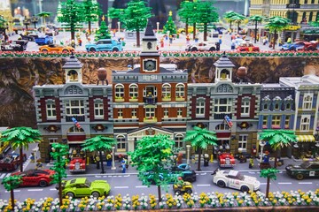 Fototapeta premium Moscow, Russia. - June 23, 2025: Lego construction kit, old models. Collection of the famous toy series