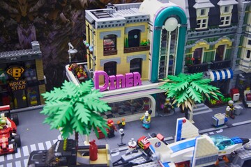 Fototapeta premium Moscow, Russia. - June 23, 2025: Lego construction kit, old models. Collection of the famous toy series