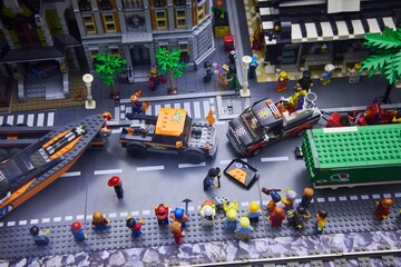 Fototapeta premium Moscow, Russia. - June 23, 2025: Lego construction kit, old models. Collection of the famous toy series