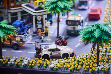 Fototapeta premium Moscow, Russia. - June 23, 2025: Lego construction kit, old models. Collection of the famous toy series