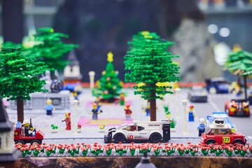 Obraz premium Moscow, Russia. - June 23, 2025: Lego construction kit, old models. Collection of the famous toy series