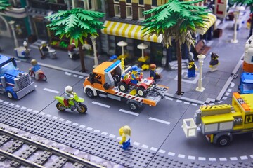 Fototapeta premium Moscow, Russia. - June 23, 2025: Lego construction kit, old models. Collection of the famous toy series