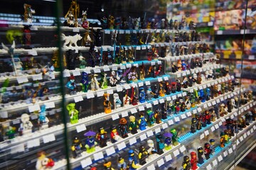 Fototapeta premium Moscow, Russia. - June 23, 2025: Lego construction kit, old models. Collection of the famous toy series