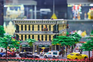 Fototapeta premium Moscow, Russia. - June 23, 2025: Lego construction kit, old models. Collection of the famous toy series